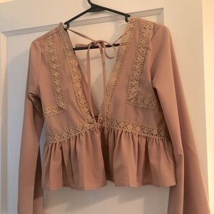 Long bell sleeved tunic with deep v